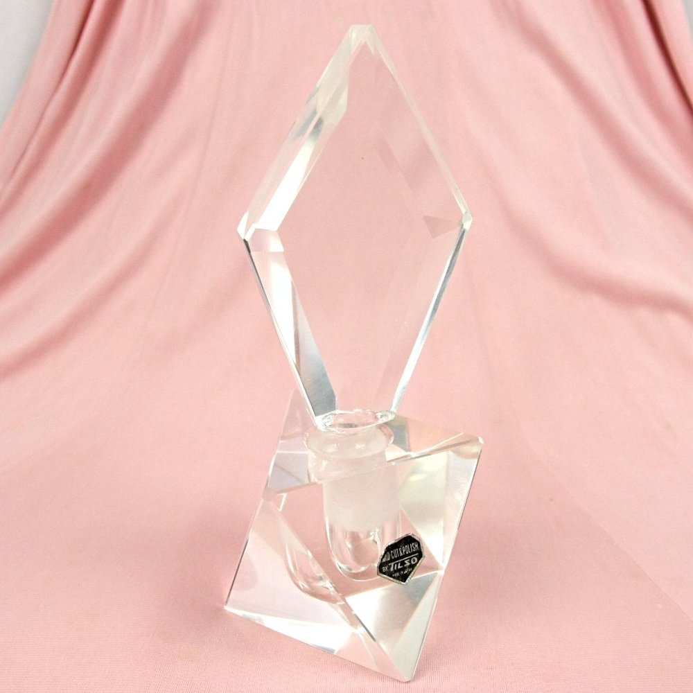 Vintage Tilso Hand Cut Beveled Crystal Glass Perfume Bottle with Diamond Stopper